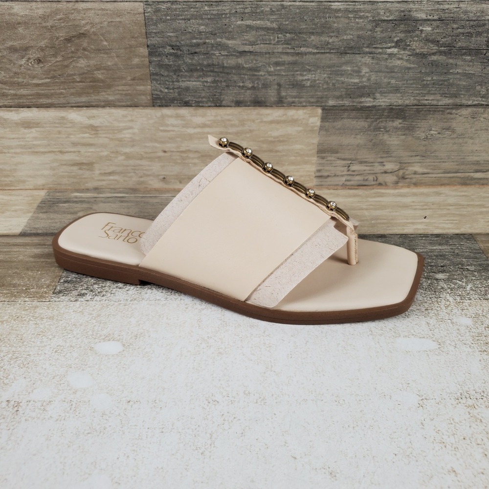 Franco Sarto MEGS Womens Slide Sandal Sz 11 M Cream Leather Rhinestone Slip On